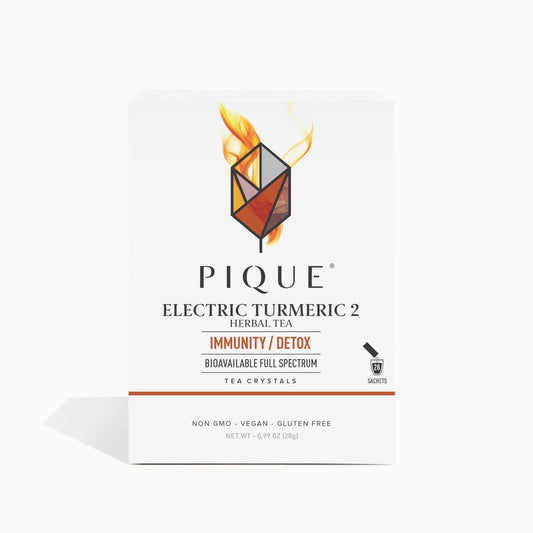 Pique Electric Turmeric 2 bottle featuring biodynamic turmeric for daily wellness.