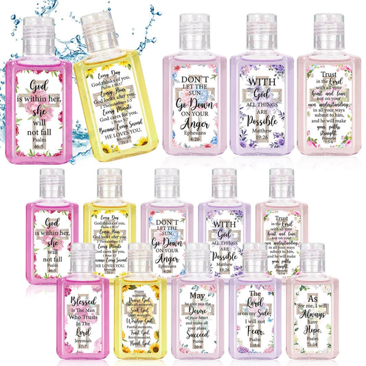 Piuaeue bible floral design bottle highlights elegant religious decor and portable hand cleansing.