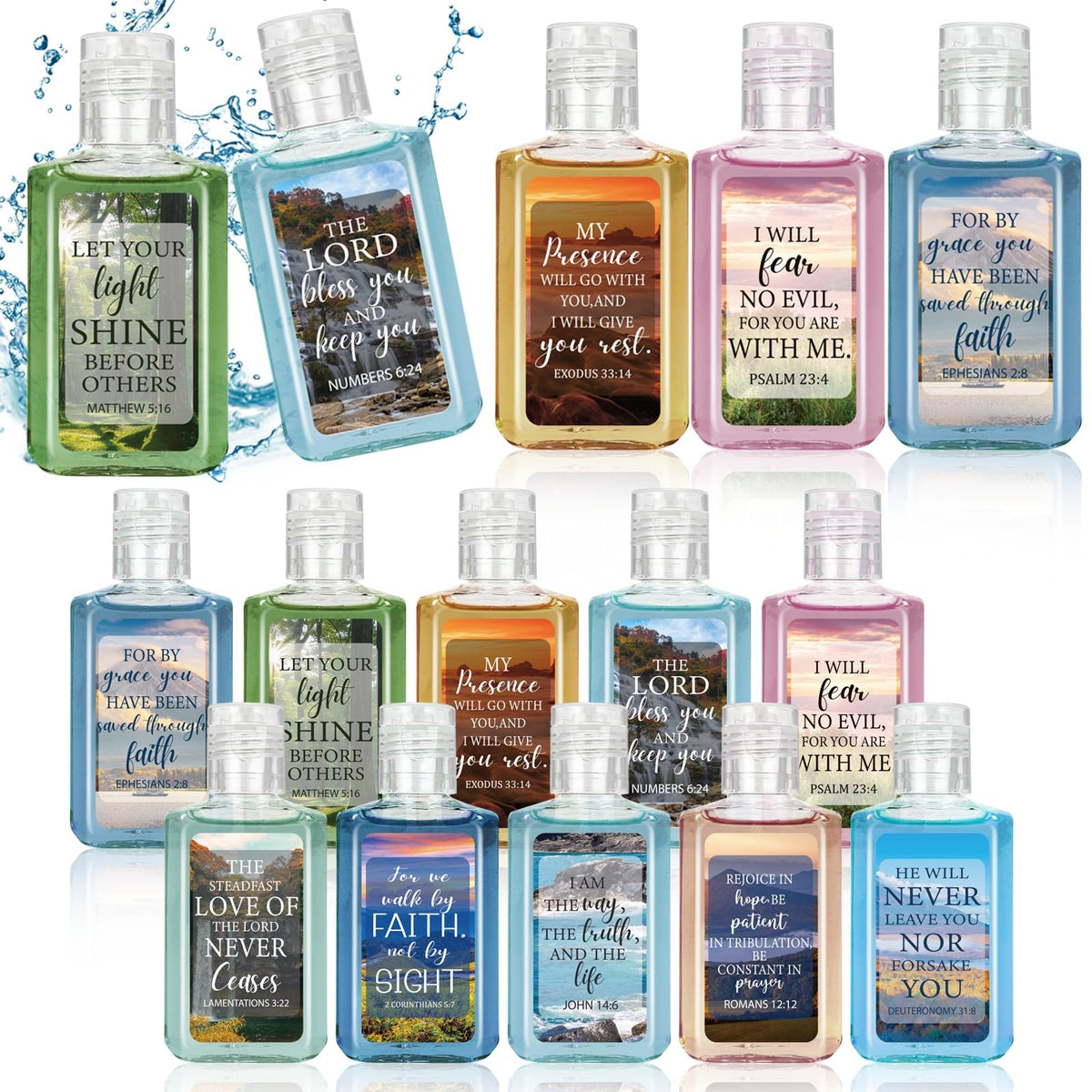 Piuaeue Bible-verse hand sanitizer 50-pack for church events.