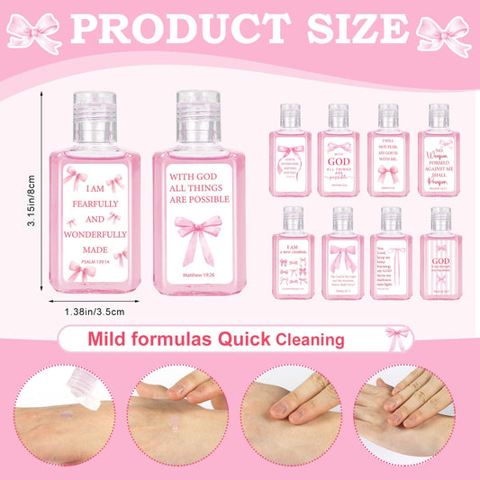 Piuaeue bible-verse mini hand sanitizer pink bow, inspires daily reflection while staying clean.