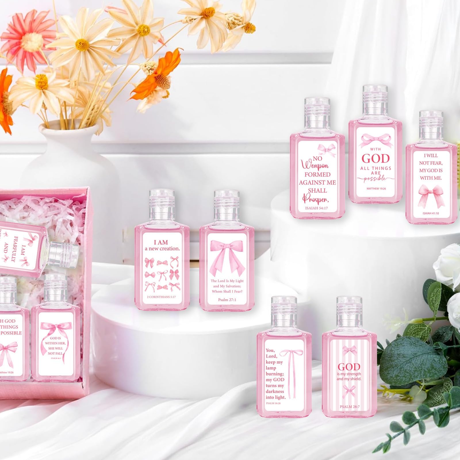 Piuaeue christian party favor hand sanitizer pink bow adds thoughtful decor and practicality.
