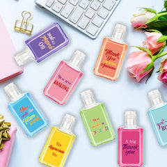 Piuaeue compact 1oz sanitizer with assorted scents, travel-friendly and stain-free.