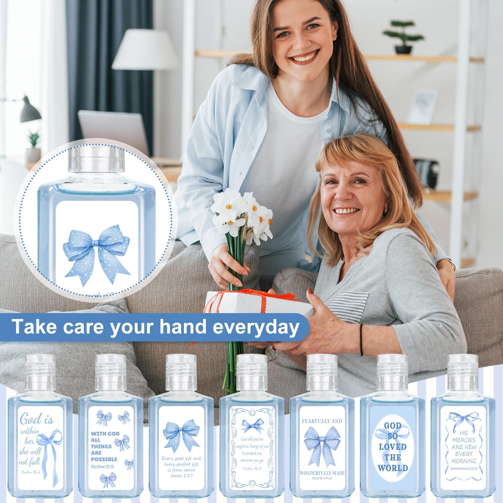 Compact Piuaeue hand sanitizer on a dresser as decor.