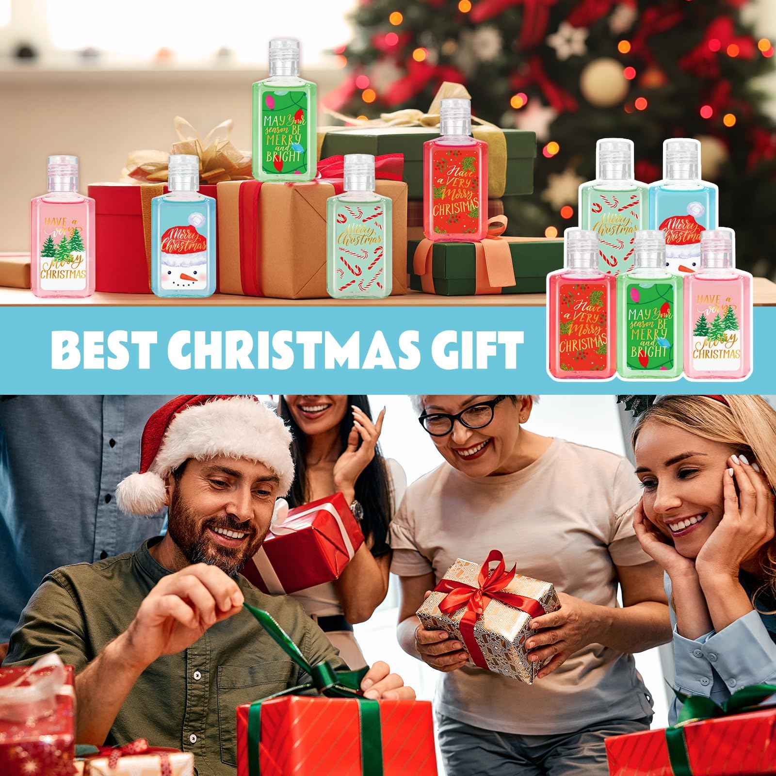 Piuaeue gift-ready hand sanitizer in festive packaging for stocking stuffers.