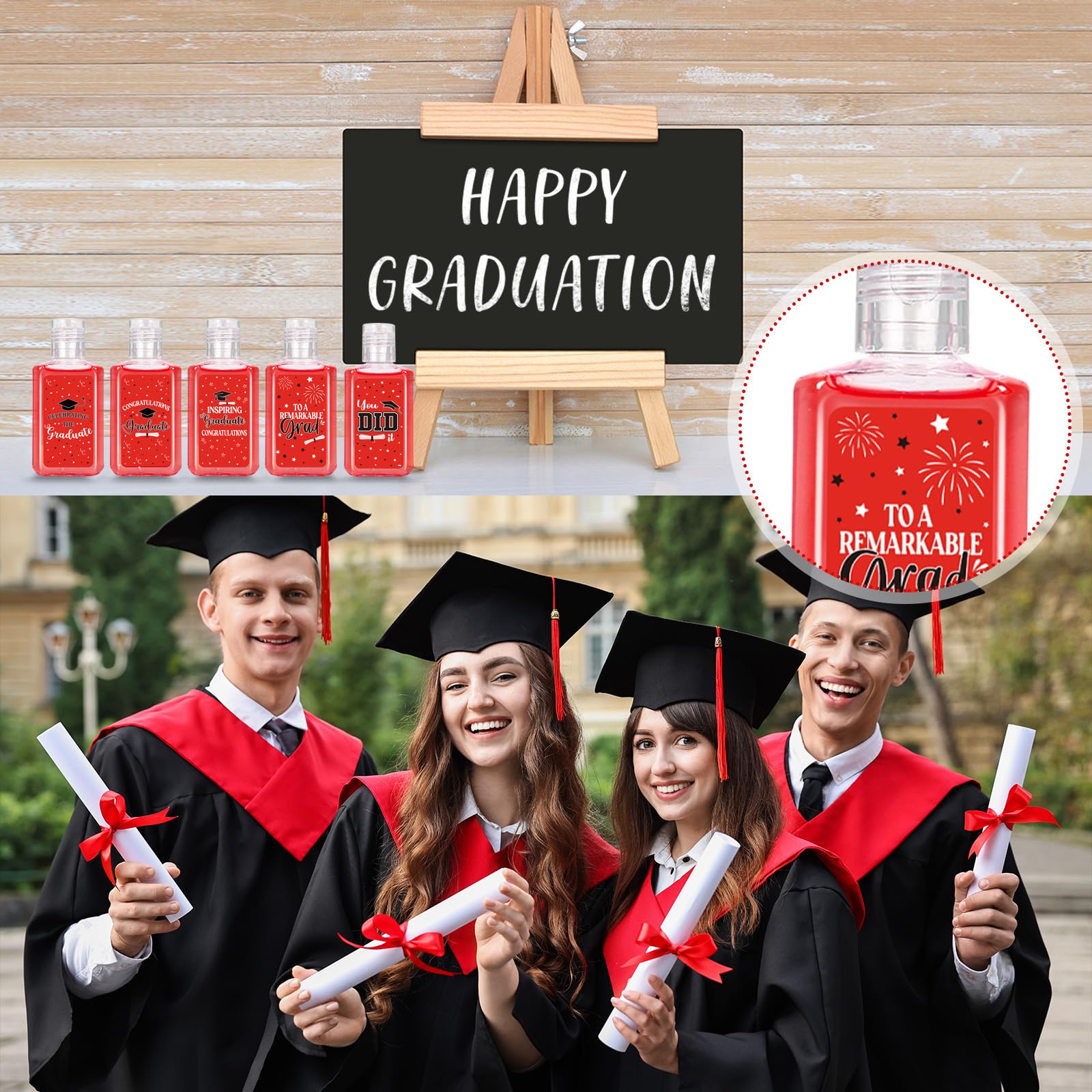 Piuaeue graduation mini hand sanitizer on table display at events
