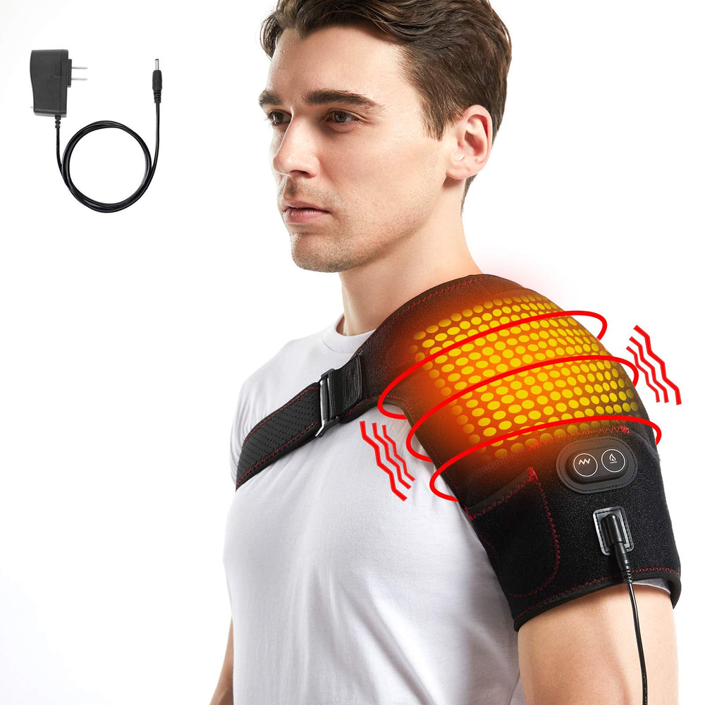 PKSTONE heated shoulder wrap front view delivers massage and warmth for shoulder comfort.
