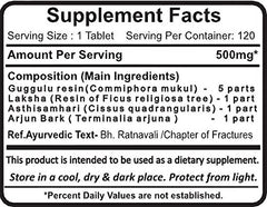 Lakshadi Guggul tablets close-up highlighting herbal blend for bone and joint support