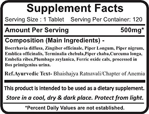 Planet Ayurveda Punarnava Mandur bottle back label with ingredients and purity details.