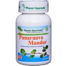 Planet Ayurveda Punarnava Mandur bottle, supports natural toxin management for everyday wellness.