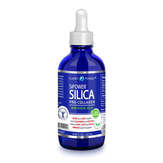 Planet Power SiPower silica bottle in premium glass preserves freshness and purity.