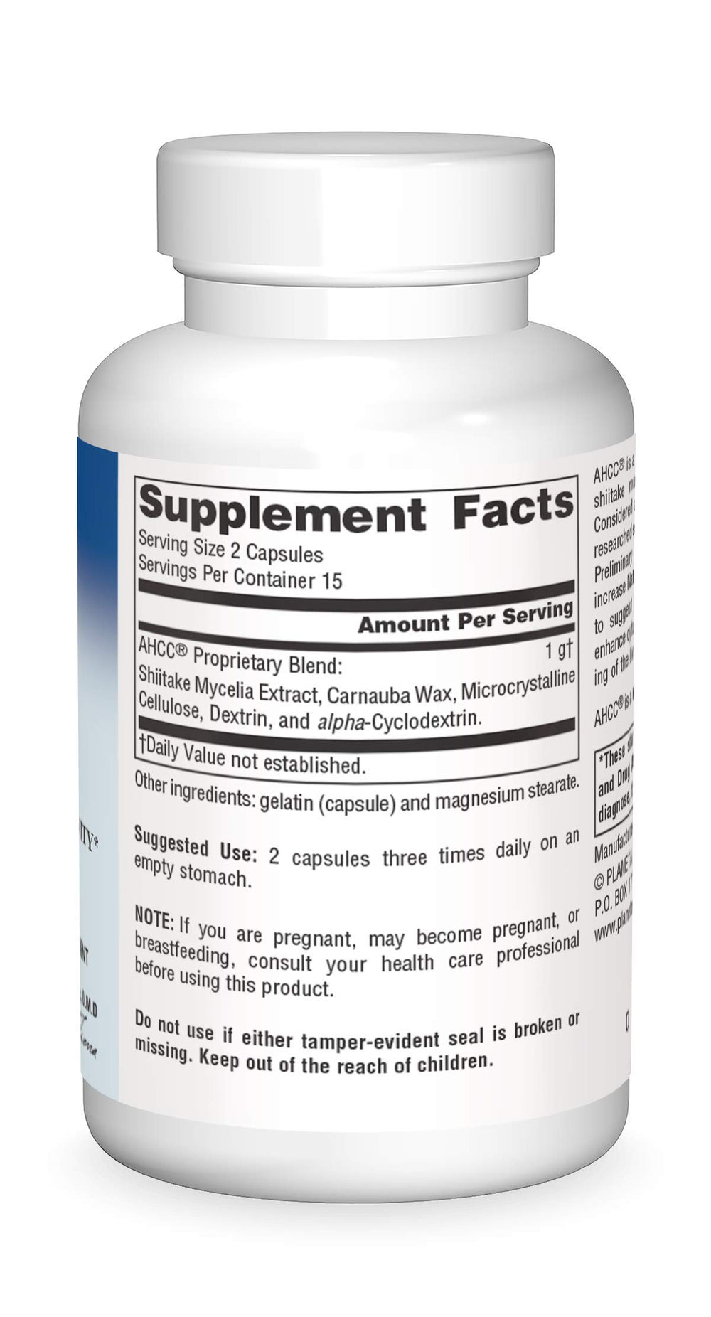 Planetary Herbals AHCC label on bottle showcasing 500 mg formula