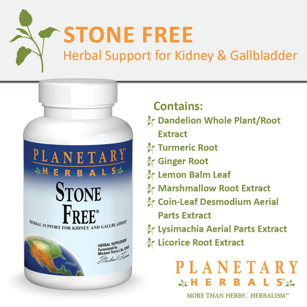 Planetary Herbals Stone Free bottle label close up and cap.