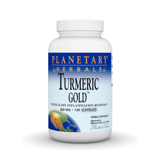 Planetary Herbals Turmeric Gold bottle for daily use with Meriva to support a healthy inflammation response.