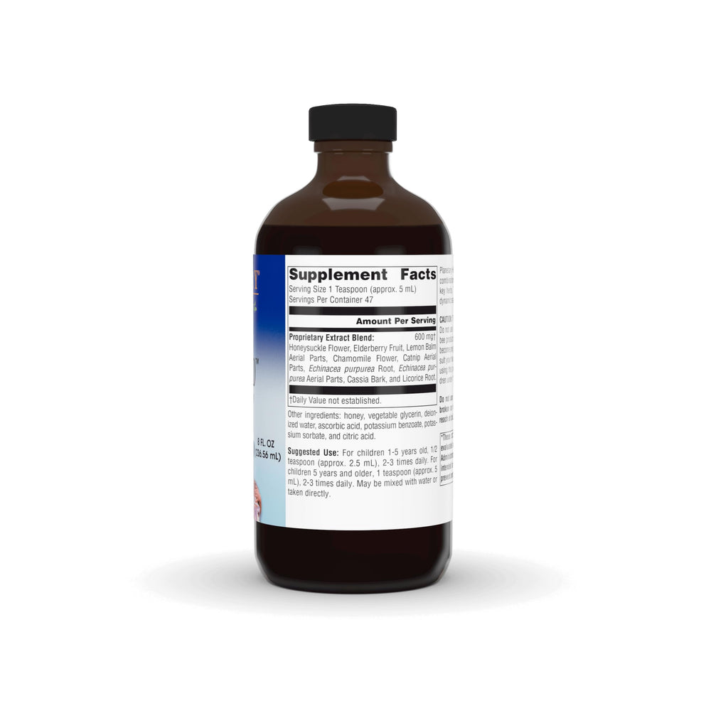 Planetary Herbals Well Child syrup label details ingredients and seasonal support.