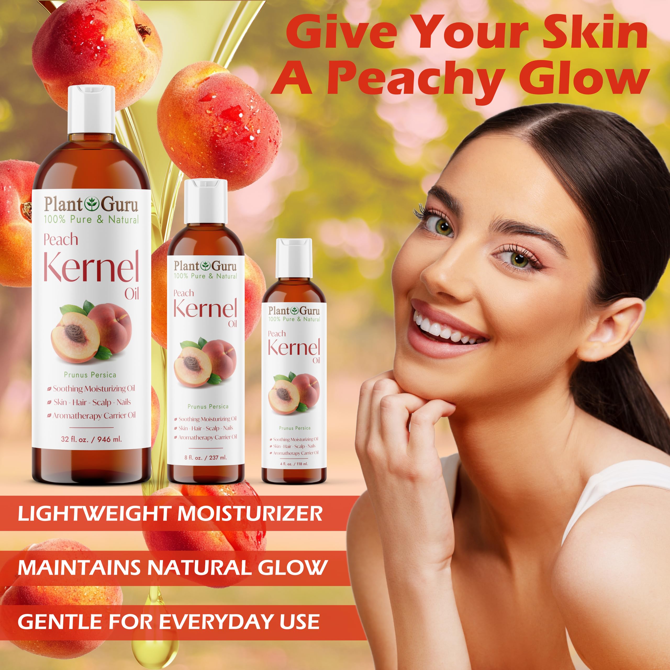 Plant Guru Peach Kernel Oil applied to skin showing light absorption