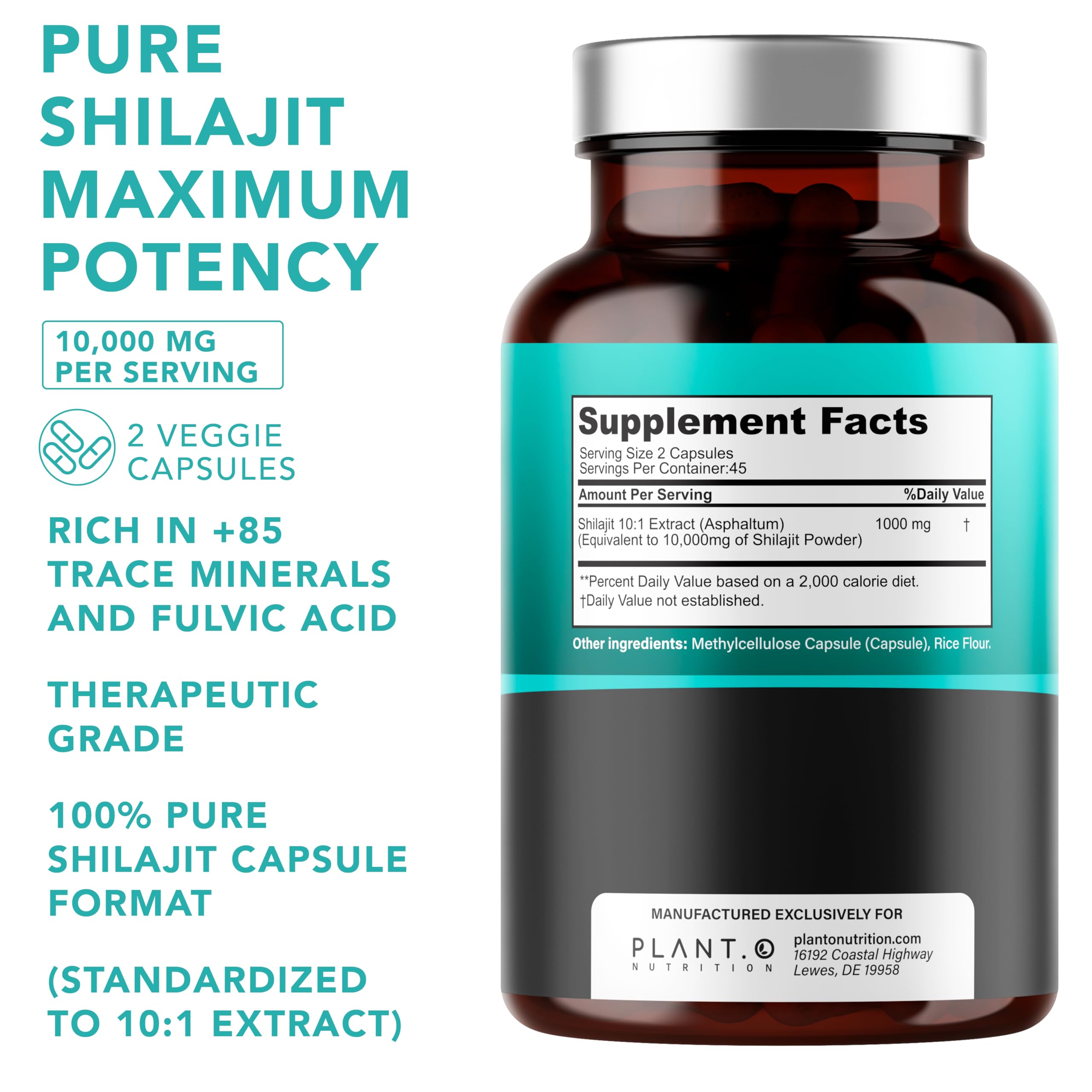 PLANT.O NUTRITION Fulvic acid and minerals visual highlighting mineral-rich content.