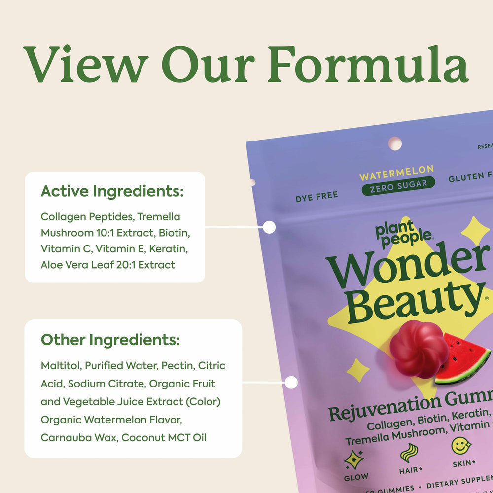 Plant People WonderBeauty non-GMO gluten-free sugar-free icons on label.