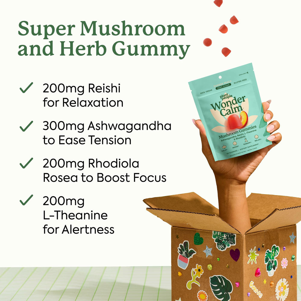 Plant People WonderCalm with reishi mushrooms provides a soothing energy lift.