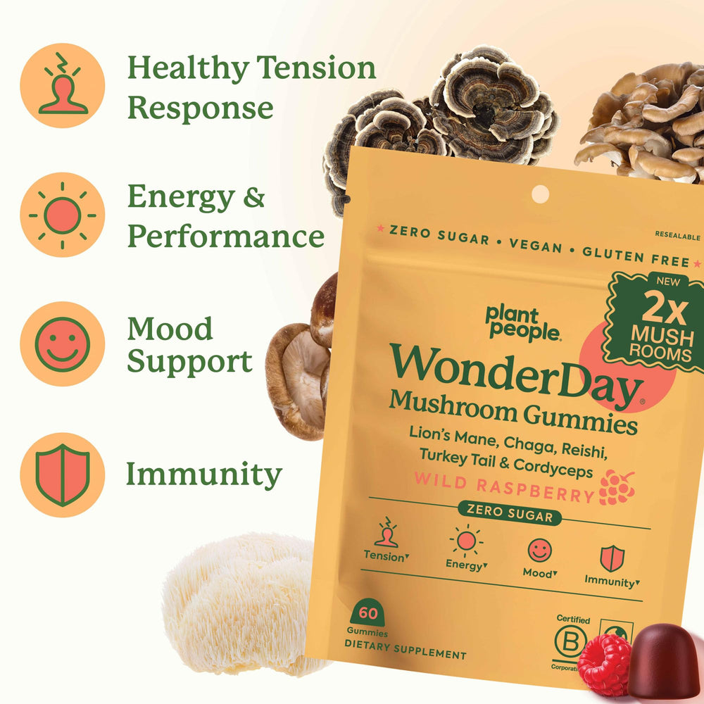 WonderDay sugar-free badge signals a clean vegan formula by Plant People.