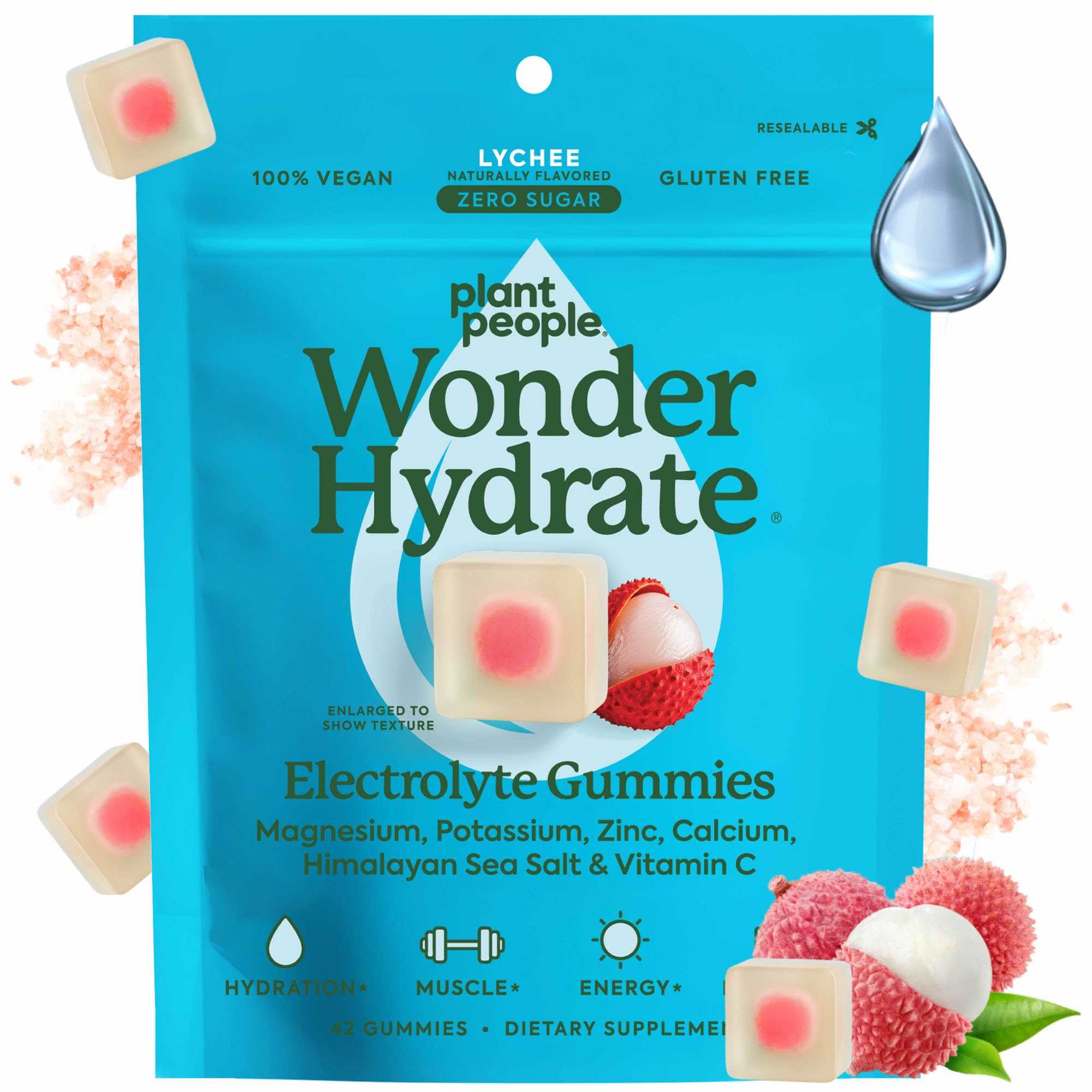 Plant People WonderHydrate lychee gummies pack shown for on-the-go hydration
