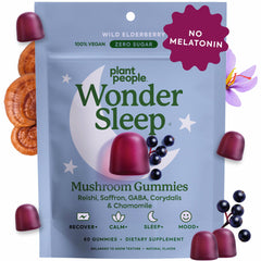 Plant People WonderSleep gummies bottle with elderberry flavor for gentle evening calm.