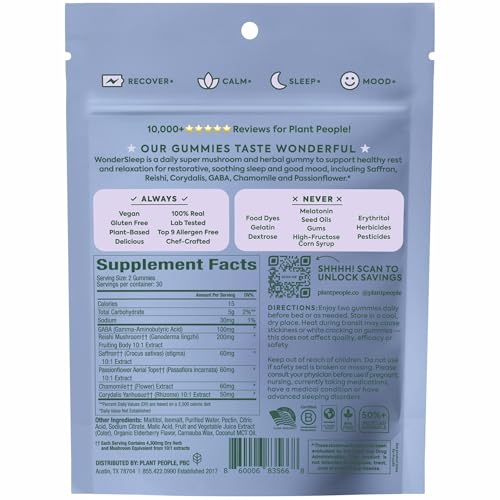 Ingredients chart lists reishi, saffron, chamomile for herbal profile.