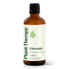 Plant Therapy citronella oil bottle for pure essential oil used in aromatherapy and outdoor spaces.