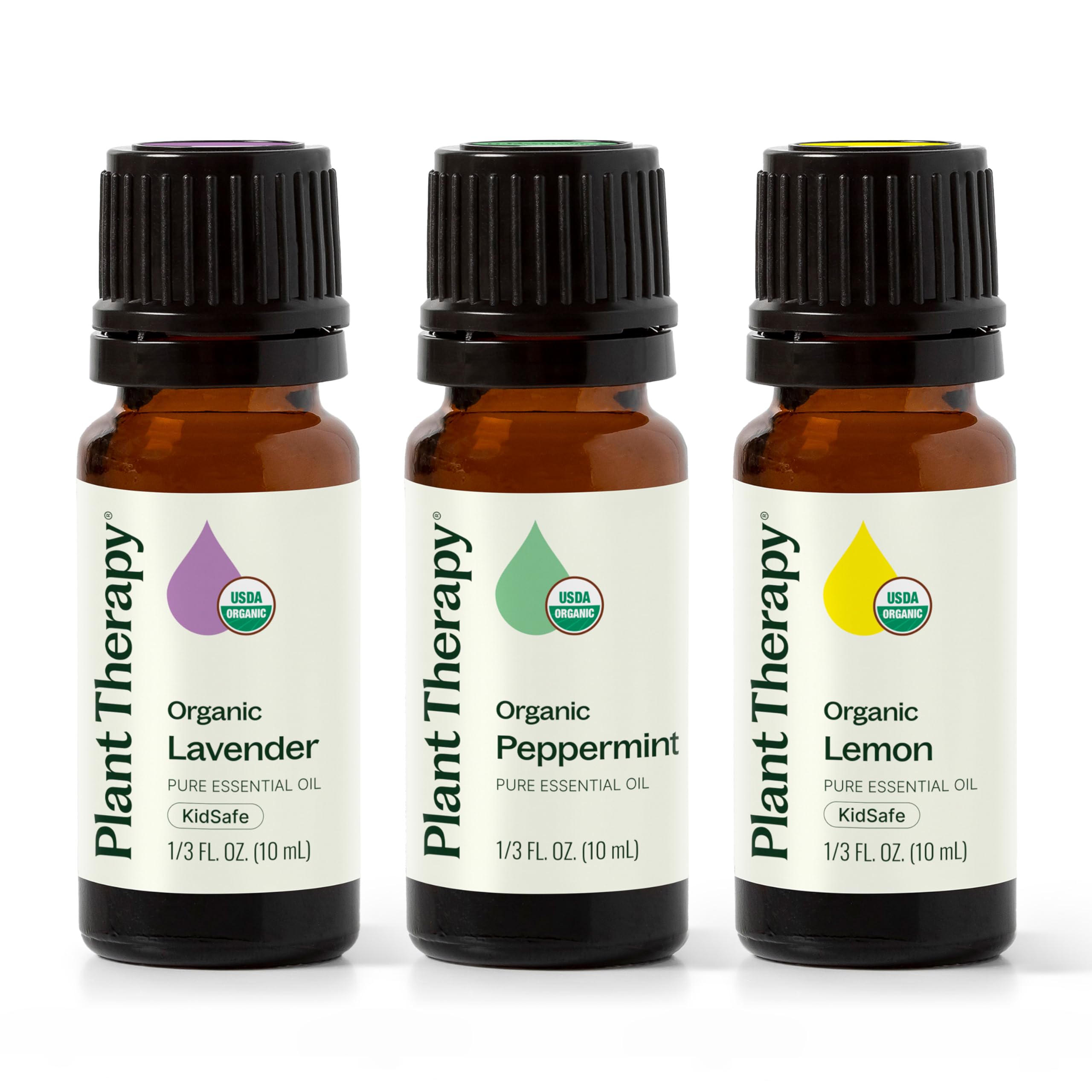 Plant Therapy Lemon essential oil bottle in 10 ml for uplifting aromas and diffusing.