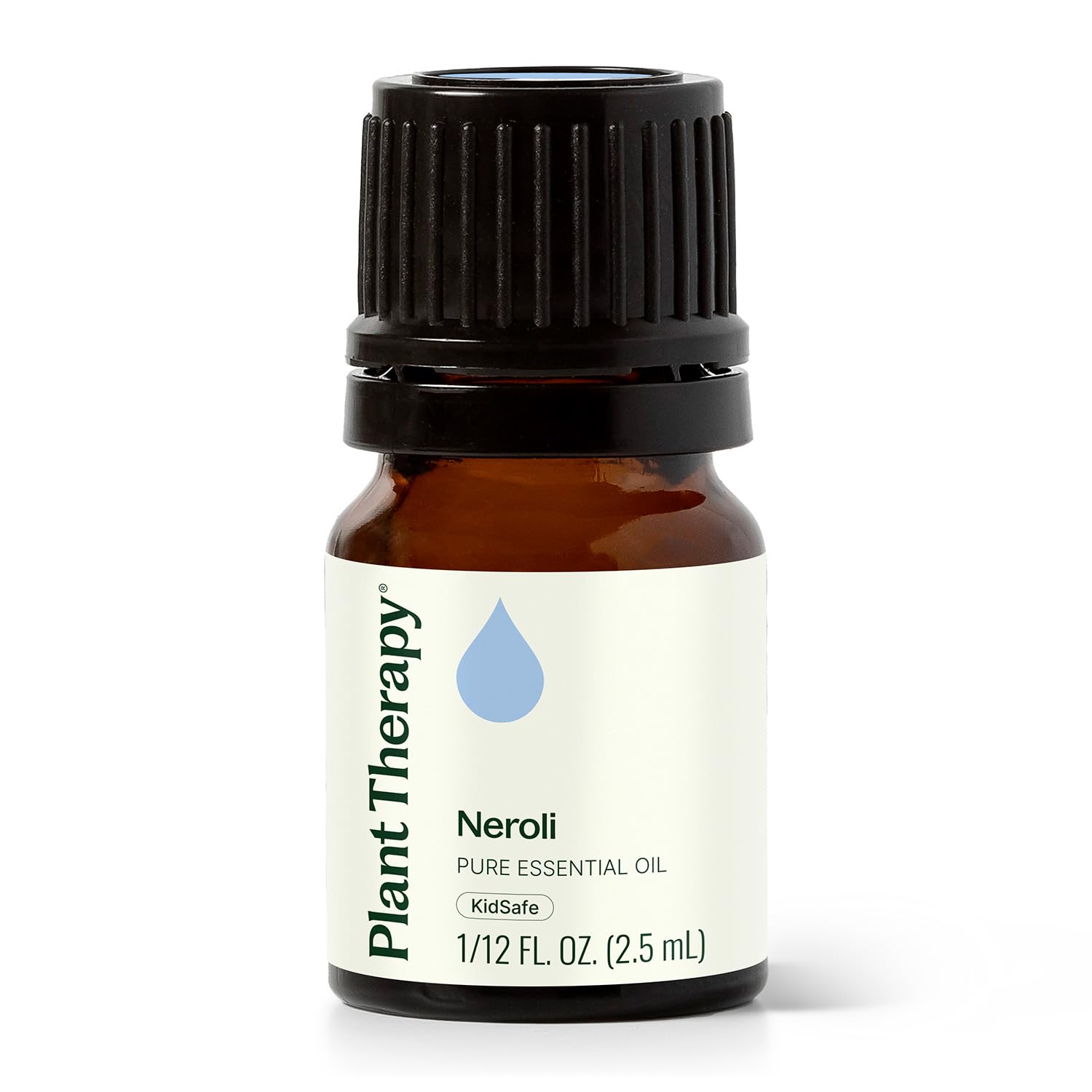 Plant Therapy Neroli oil bottle pour demonstrating calm mood support use case
