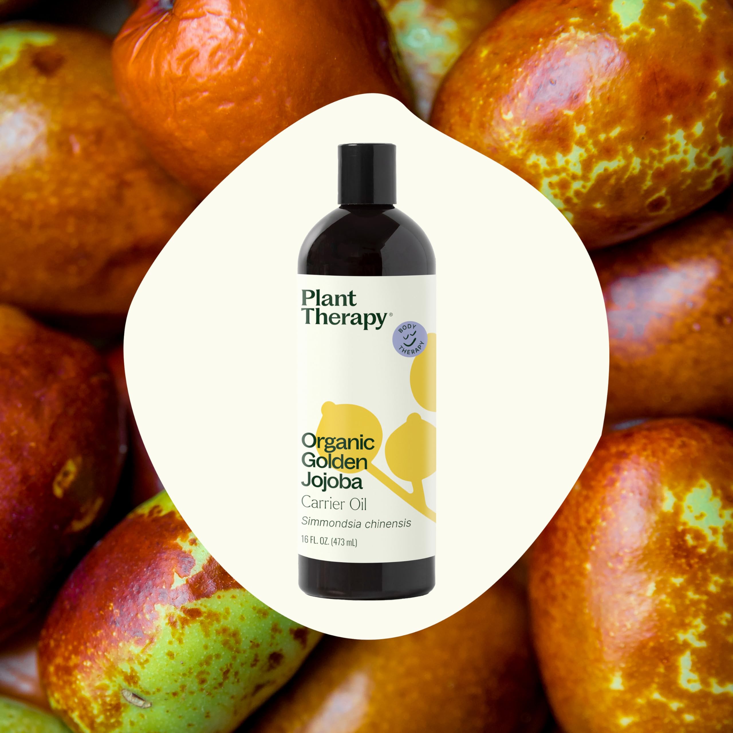 Close-up of Plant Therapy Organic Golden Jojoba Oil texture showing rich consistency.