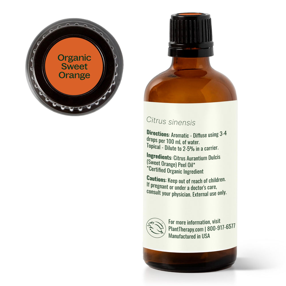 Plant Therapy Sweet Orange oil packaging shown with eco-friendly presentation.