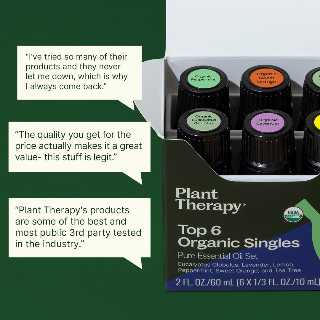 Plant Therapy Top 6 Organic Set peppermint bottle for energizing focus