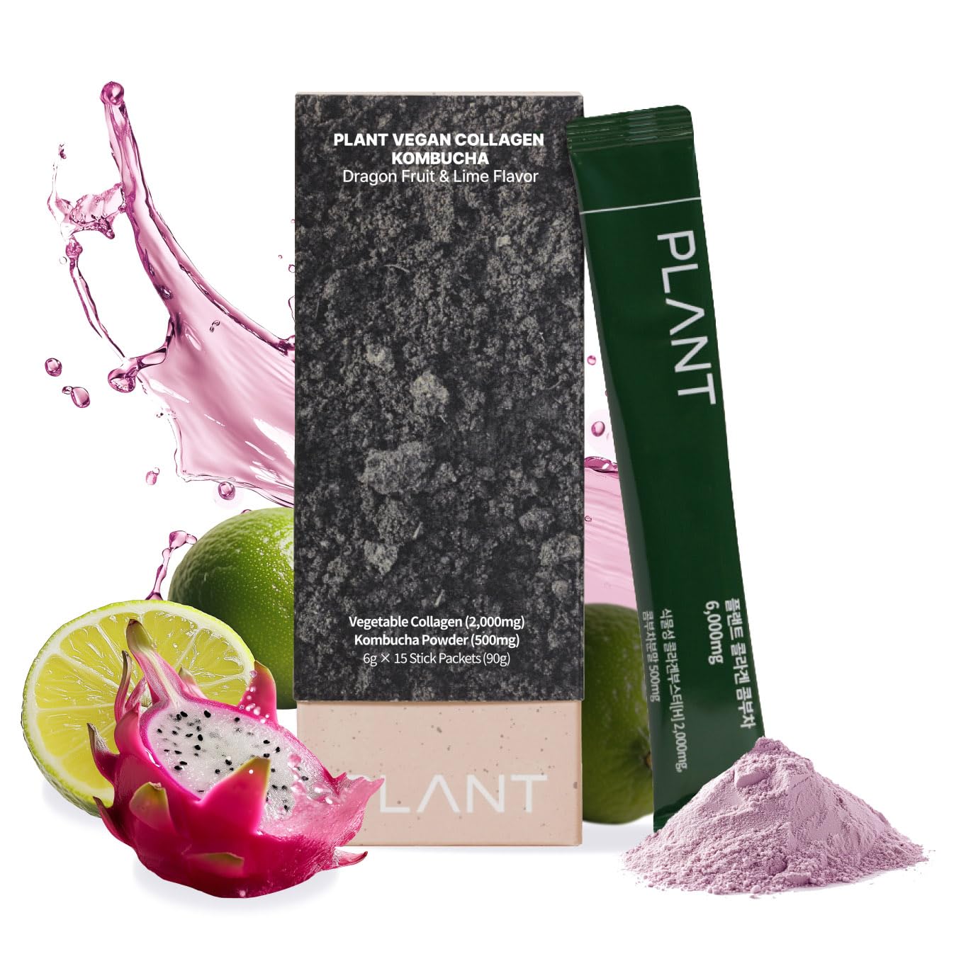 PLANT dragonfruit lime collagen peptide packet supports skin hydration and vitality