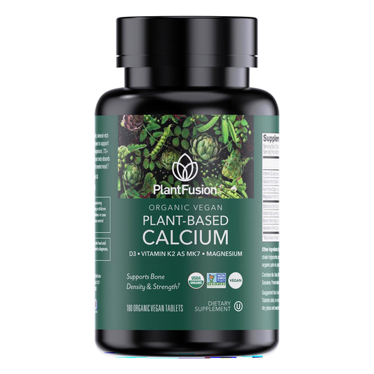 PlantFusion calcium bottle with 180 vegan tablets for daily mineral support