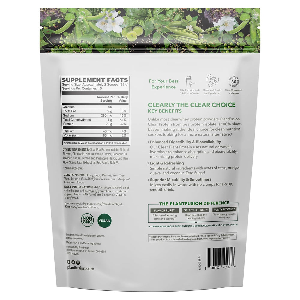 PlantFusion Clear Protein mixes in cold water for a clean, flavor-packed sip.
