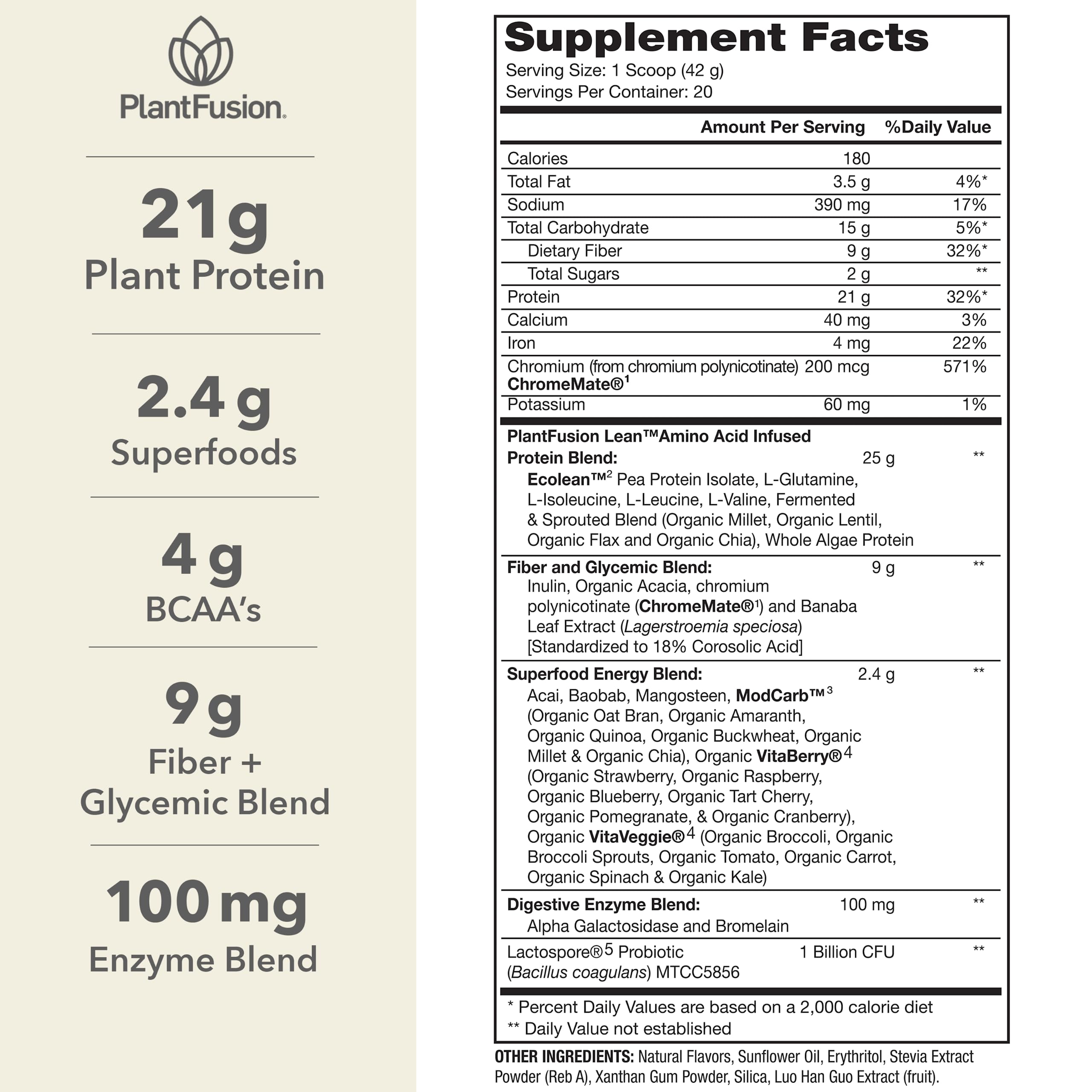 Scoop of PlantFusion Complete Lean protein with glass showing easy shake preparation