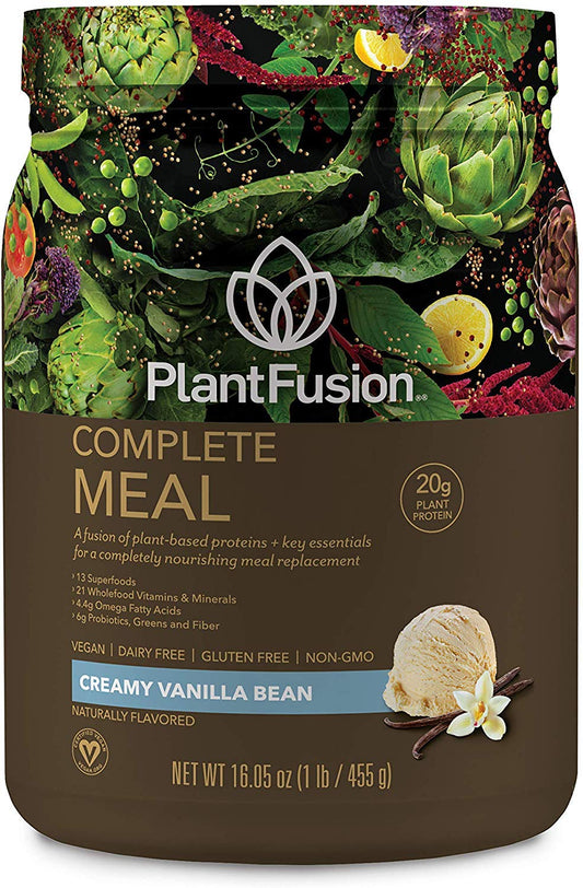 PlantFusion complete meal replacement vanilla bottle for on-the-go nourishment.