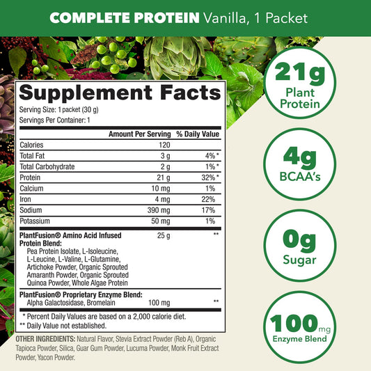 PlantFusion Complete Vanilla protein scoop showing precise measurement for balanced meals.