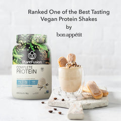 PlantFusion Complete Vegan Protein Powder with BCAAs and glutamine for workout recovery.