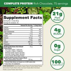 PlantFusion complete vegan protein tub front highlights BCAAs and digestive enzymes