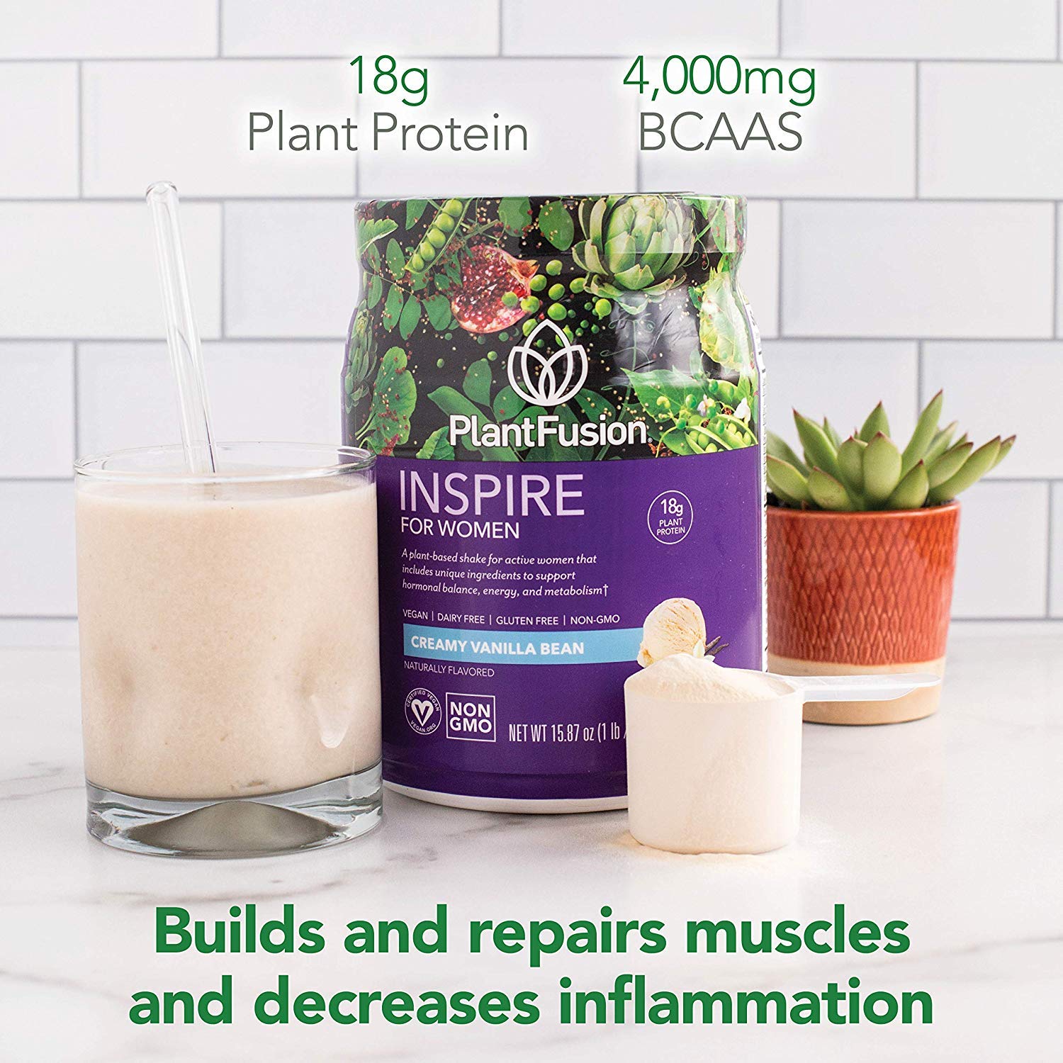 PlantFusion Inspire label close-up emphasizing ingredients and no artificial additives