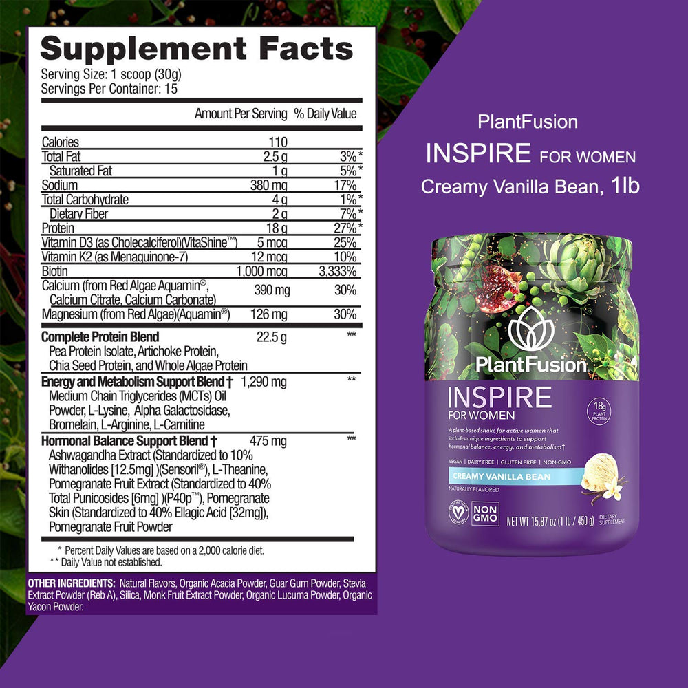 PlantFusion Inspire graphic of pomegranate extract and energy ingredients