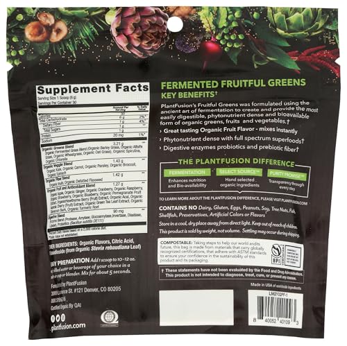 PlantFusion Organic Fermented Fruitful Greens scoop for precise servings.