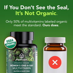 Close-up of PlantFusion women’s multivitamin tablets highlighting natural whole-food ingredients.