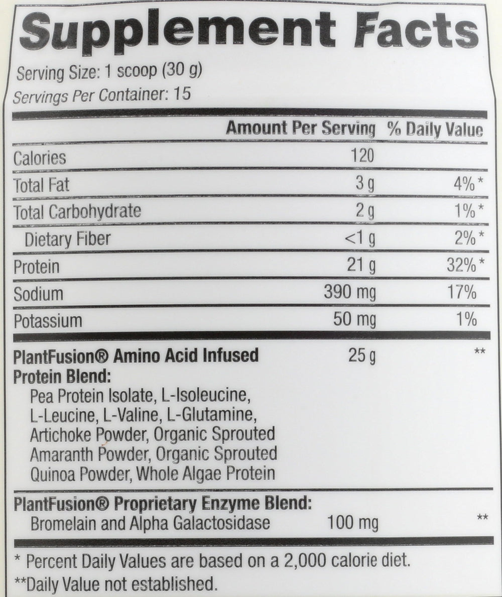 Smooth vanilla PlantFusion protein shake in a glass