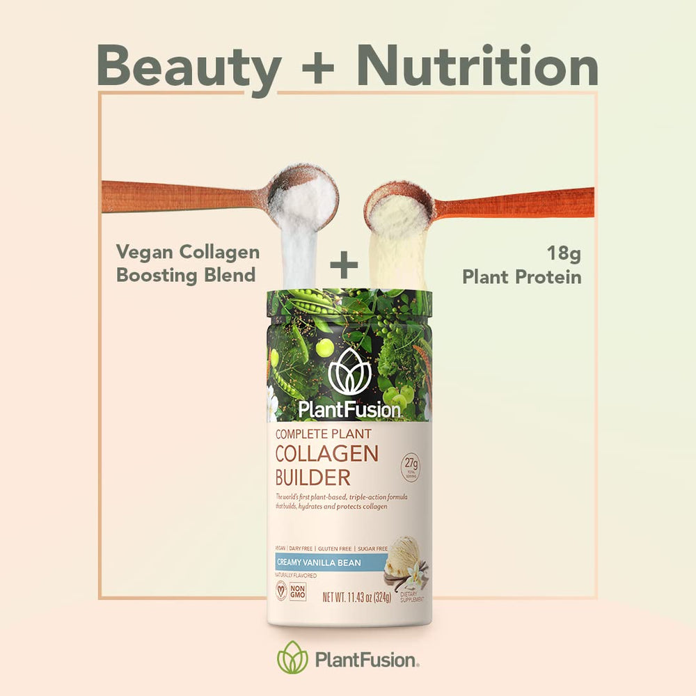 PlantFusion vegan-collagen-amino-acids-plant-blend image emphasizes high potency protein for daily support.