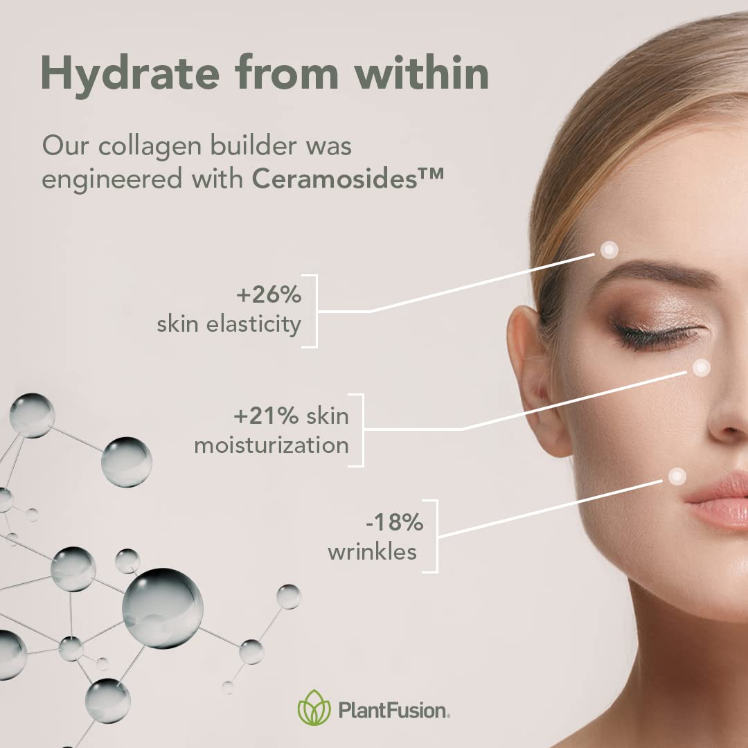 PlantFusion vegan collagen powder rich chocolate flavor label for a satisfying shake.