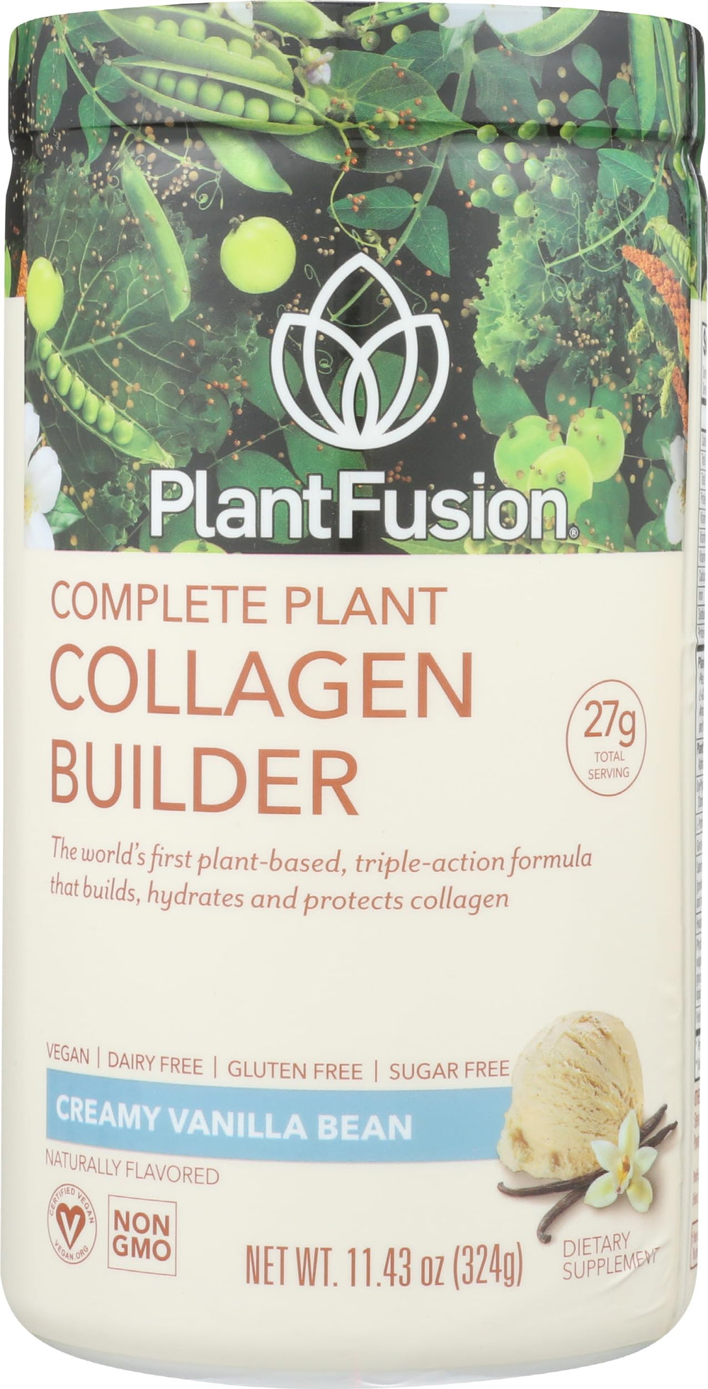 PlantFusion vegan collagen powder blended into a creamy vanilla shake