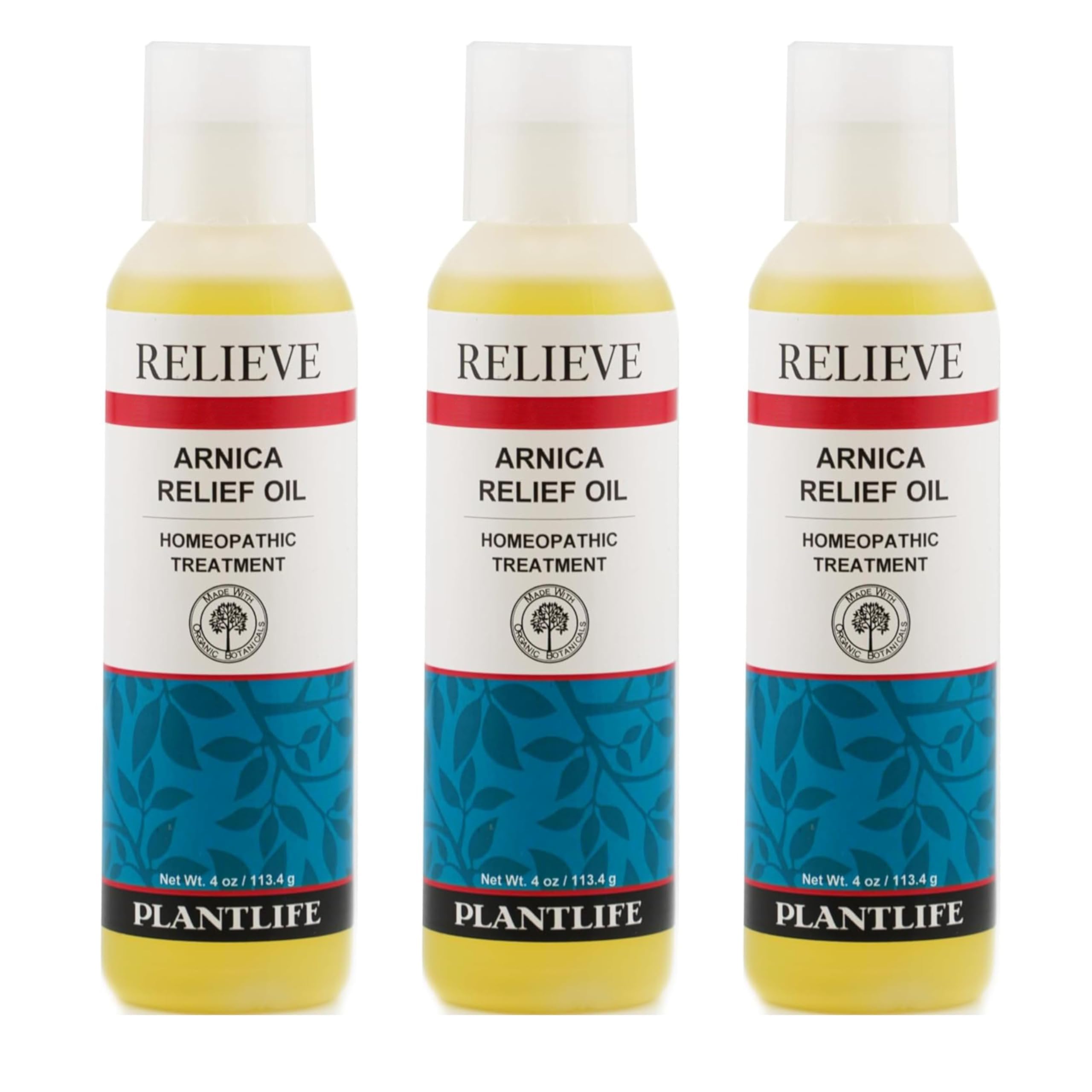 Plantlife Arnica Relieve Oil 3 Pack bottle pour for everyday relaxation