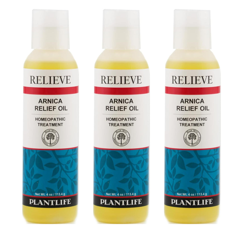 Plantlife Arnica Relieve Oil 3 Pack bottle pour for everyday relaxation